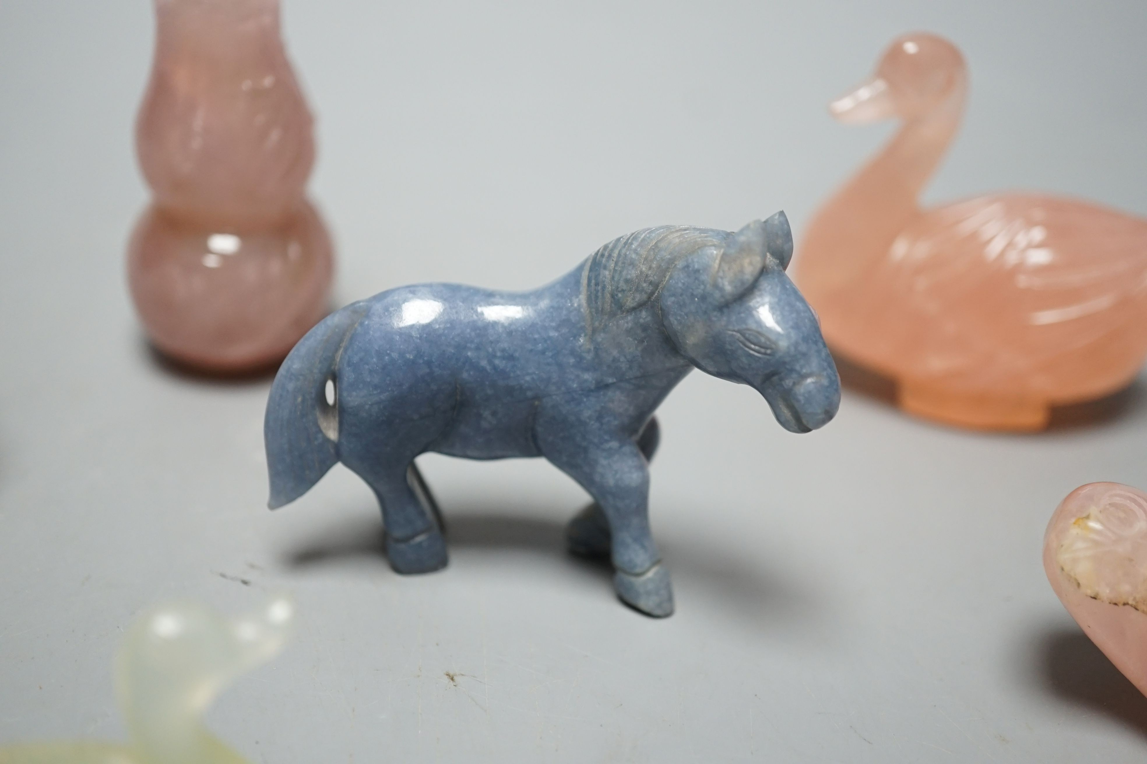 Six Chinese hardstone carvings, tallest 6cm